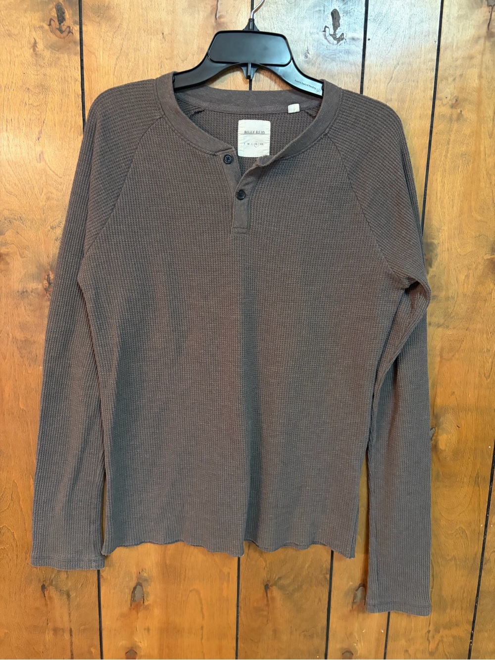 Billy Reid Brown Long Sleeve Henley Waffle-Knit Shirt